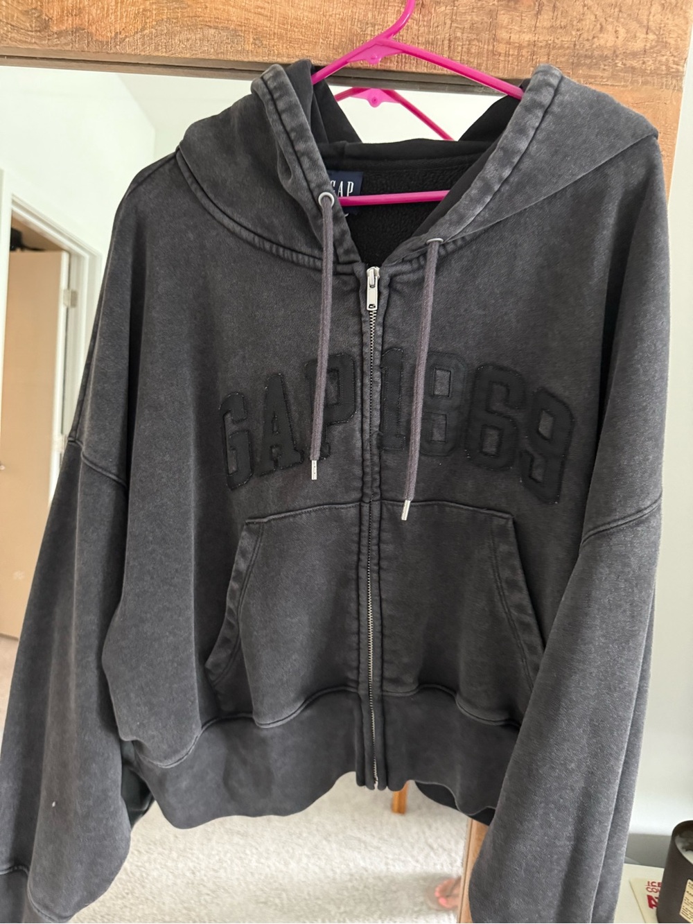 Vintage Soft 1969 GAP Charcoal Black Washed Full-Zip Hoodie